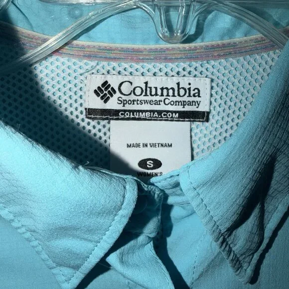 Columbia Shirt Women Small Blue Button Up Fish Angler Vented Long Sleeve PFG - Picture 3 of 12